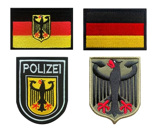 4 Stück Deutschland Adler Patches Taktisches Stickerei Deutsche Militär Flagge Emblem Hook and Loop Patches Applikationen für Rucksack,Kleidung,Hosen,Mützen,Taschen,Uniformen,Jacken,Hemden von Oucaty