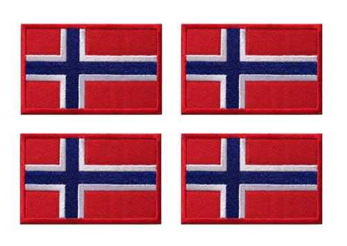 4 Stück Norwegen Flagge Taktische Bestickt Patch Emblem Abzeichen zum Aufnähen oder Aufbügeln auf Kleidung Applikationen DIY-Zubehör,Jacken,Hosen,Rucksack,Mützen,Jeans Iron on Sew on Patch von Oucaty
