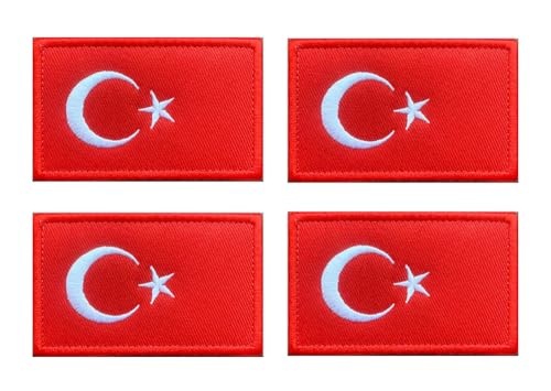 4 Stück Türkei Truthahn Turkey Flagge Patch Taktische Türkisch Nationales Emblem Stickerei Aufnähen Applikationen Jacken,Hosen,Biker,Rucksack, Mützen,Jeans,Kleidung Iron on Sew on Patch(Red) von Oucaty