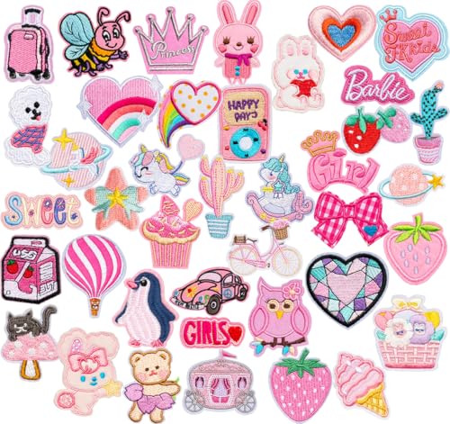 40 Stück Rosa Bestickte Flicken zufällig Patches Iron on/Sew on Aufbügeln Rosa Girl Thema Patch Aufnäher für Aufnähen oder Aufbügeln auf Kleidung,Kleid,Rucksäcke,Jacken von Oucaty