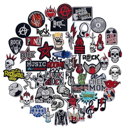 56 Rockband-Aufnäher zum Aufnähen, dunkel bestickt, Punk-Musik-Applikation, zum Aufbügeln, Aufkleber für Mantel, Uniformen, Hosen, Kleidung, Jeans, Kleid, Rucksäcke, Hut, DIY-Dekoration, Taschen von Oucaty