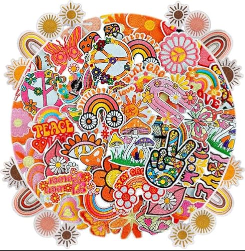 59 Stück Böhmen Hippie Flicken Bügelbilder Patches zum Aufbügeln Sonnengestickter Bestickte Aufnäher für Aufnähen oder Aufbügeln auf Kleidung,Kleid,Hut,Jeans,Rucksäcke,Jacken,T-Shirt von Oucaty