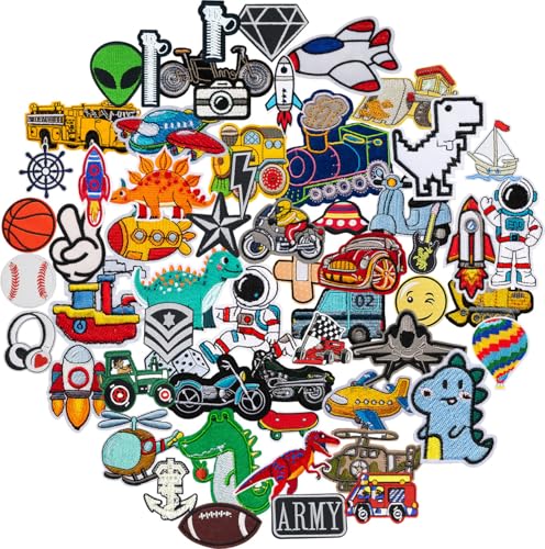 60 Stück Boys Iron on/Sew on Patches Passend Boys Thema Aufbügeln Flicken Bestickte Patches Aufnäher für Aufbügeln Kleidung,Kleid,Hut,Jeans,Rucksäcke,Jacken,T-Shirt von Oucaty