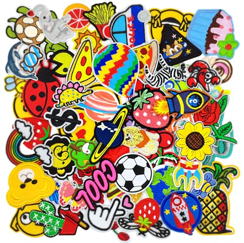 65 Stück Zufällig Ausgewählte Stile Bestickte Aufnäher Flicken Bügelbilder Patches zum Aufbügeln Iron on/Sew on Patch für Aufnähen oder Aufbügeln auf Kleid,Hut,Jeans,Rucksäcke,Jacken,T-Shirt von Oucaty