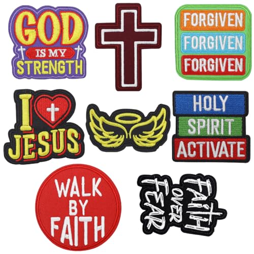 8 Stück Faith Over Fear Walk By Faith Patches Taktische Abzeichen Religiöse Stickerei Gestickt Inspirierend Emblem Hook and Loop Patches Applikationen Jacken Hosen Kleidung Rucksack Jeans von Oucaty