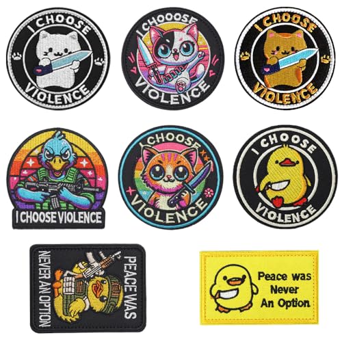 8 Stück I Choose Violence Patches Funny Ente Katze Taktische Abzeichen Meme Stickerei Emblem Hook and Loop Gestickt Patches Applikationen DIY-Zubehör Mützen Jacken Uniformen Kleidung Jeans Rucksack von Oucaty