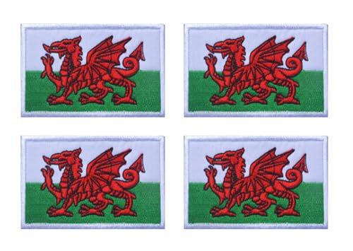 Aufnäher / Aufbügler / Aufnäher, Motiv: walisischer Drache, bestickt, taktisches Emblem, für Kleidung, Reparatur, Handwerk, Hut, Hose, Jacke, Jeans, T-Shirt, Jersey, 4 Stück von Oucaty