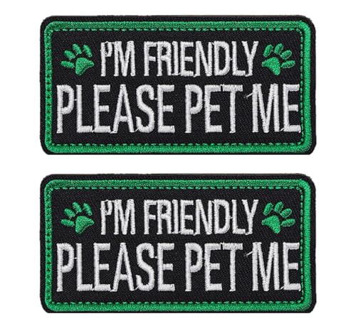 Aufnäher mit Aufschrift "Service Dog I'm Friendly Please Pet Me", bestickt, taktische Aufnäher, Klettverschluss-Emblem, Applikation für mittelgroße und große Hunde, Geschirr, Weste, Kleidung von Oucaty