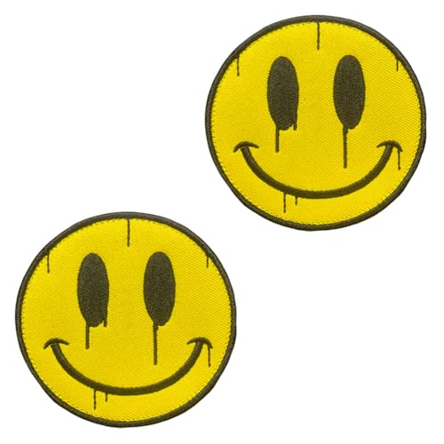Aufnäher mit lustigem Smile-Logo, bestickt, taktisches Emblem, Klettverschluss, für Uniformen, Armbänder, Jacken, Kleidung, Mantel, Hosen, Taschen, Westen, Hut, Tasche, Rucksack, 2 Stück von Oucaty