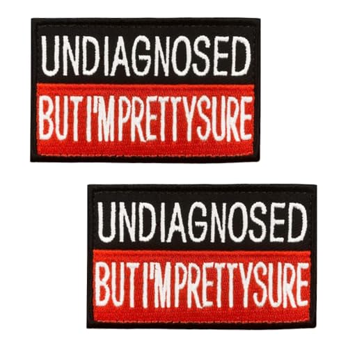 Lustiger Aufnäher mit Aufschrift "Undiagnosed But I'm Prettysure", bestickt, taktisches Emblem, Klettverschluss, Applikation für Jeans, Tasche, Weste, Rucksack, Biker, Hut, Kleidung, Armband, Tasche Lustiger Aufnäher mit Aufschrift "Undiagnosed But I'm Prettysure", bestickt, taktisches Emblem, Klettverschluss, Applikation für Jeans, Tasche, Weste, Rucksack, Biker, Hut, Kleidung, Armband, Tasche von Oucaty