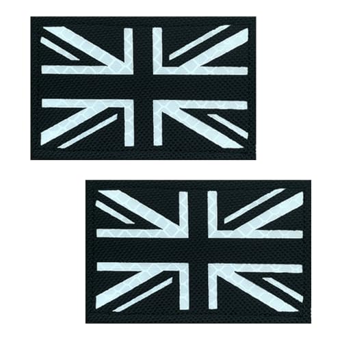 Reflektierendes britisches Union Jack-Emblem, mit Klettverschluss, lasergeschnitten, für Fußball, Billard, Trikot, Rucksack, Jacke, Uniformen, Kleidung, Schwarz, 2 Stück Reflektierendes britisches Union Jack-Emblem, mit Klettverschluss, lasergeschnitten, für Fußball, Billard, Trikot, Rucksack, Jacke, Uniformen, Kleidung, Schwarz, 2 Stück von Oucaty
