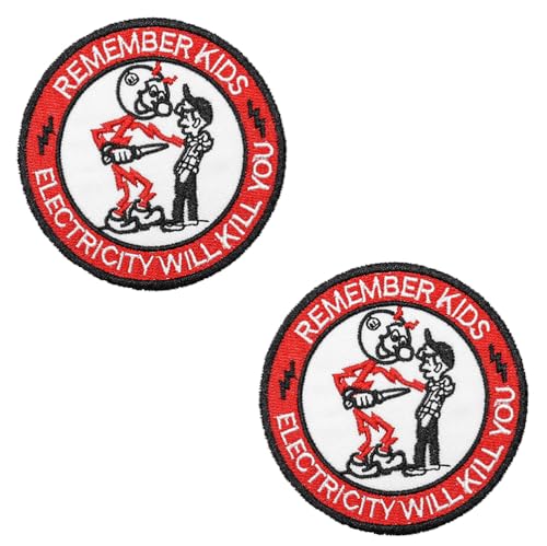 Taktischer Aufnäher mit Aufschrift "Remember Kids Electricity Will Kill You", lustig, bestickt, mit Klettverschluss für Armband, Mantel, Hosen, Taschen, Helme, Hüte, Jacken, Rucksäcke (rund), 2 Stück von Oucaty