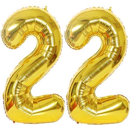 Luftballon 22 Gold, Helium Ballon 22 Goldene 22 Luftballon Geburtstag 22 Jahre, 22 Luftballon Zahl Gold, Riesen Folienballon XXL Ballon Zahlen 22 für Geburtstag Hochzeit Jubiläum Party Deko von Ouceanwin