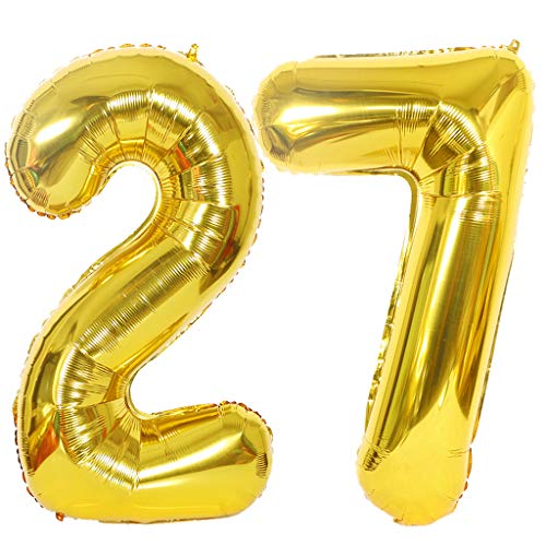 2 Luftballons Zahl 27 Gold, Ouceanwin Riesen Folienballon Nummer 27 XXL Helium Ballons Aufblasbar in 40", Zahlenballon 27 Gold für Geburtstag, Hochzeit, Jubiläum Party Dekoration (100cm) von Ouceanwin