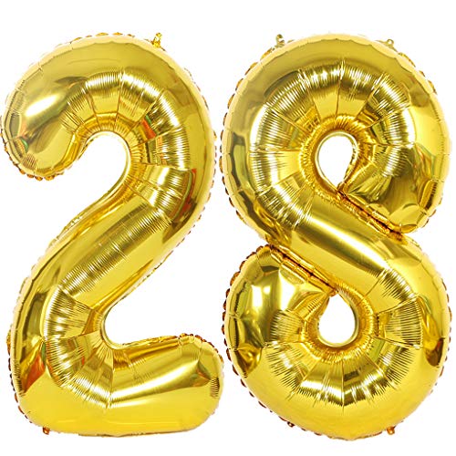 2 Luftballons Zahl 28 Gold, Ouceanwin Riesen Folienballon Nummer 28 XXL Helium Ballons Aufblasbar in 40", Zahlenballon 28 Gold für Geburtstag, Hochzeit, Jubiläum Party Dekoration (100cm) von Ouceanwin