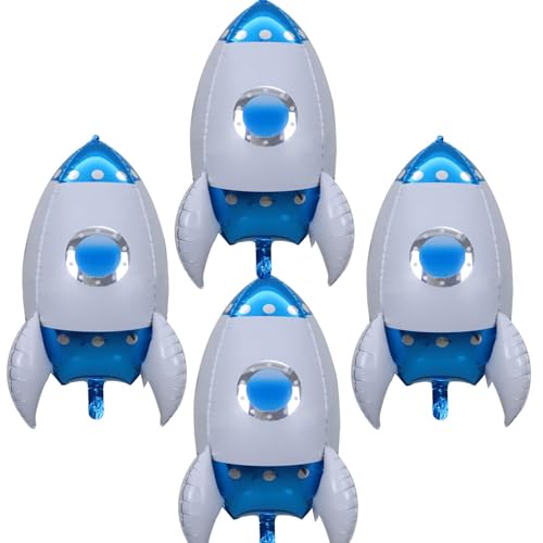 4 Stück Folienballon Rakete, 4D Luftballon Rakete Kinder, Helium Ballons Rakete Folienballon, Weltraum Geburtstag Deko Luftballons, Geeignet für Weltraum Themen Party Kindergeburtstag Deko von Ouceanwin
