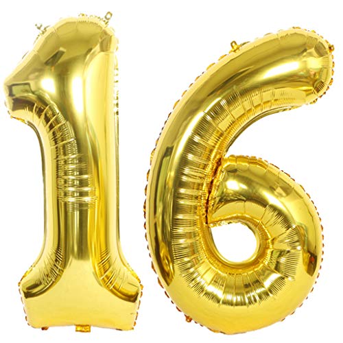 Luftballon 16 Gold, Helium Ballon 16 Goldene 16 Luftballon Geburtstag 16 Jahre, 16 Luftballon Zahl Gold, Riesen Folienballon XXL Ballon Zahlen 16 für Geburtstag Hochzeit Jubiläum Party Deko von Ouceanwin