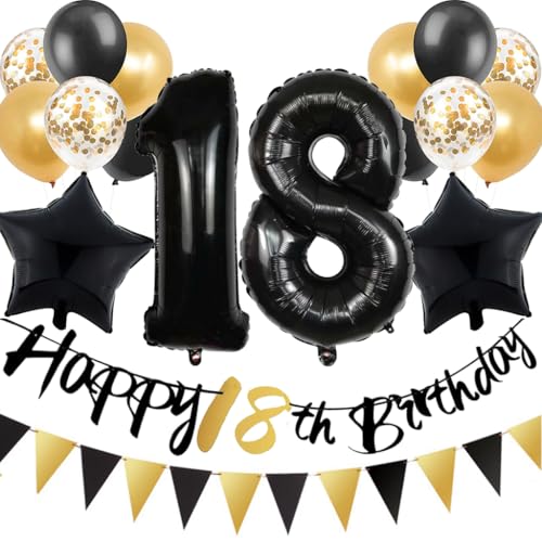 Luftballon 18. Geburtstag Deko Junge, Ballons Geburtstagsdeko 18 Jahre Mädchen, Schwarz Gold Happy Birthday Girlande Deko Geburtstag 18 Jahre Kinder, Helium Ballons 18. Geburtstags Set von Ouceanwin
