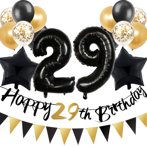 Luftballon 29 Geburtstag Mann, Geburtstagsdeko 29 Jahre Frau, Ballons Schwarz Gold Happy Birthday Girlande Deko Geburtstag 29 Jahre Männer Frauen, Helium Ballons 29. Geburtstag Party Deko Set von Ouceanwin