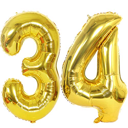 Luftballon 34 Gold, Helium Ballon 34 Goldene 34 Luftballon Geburtstag 34 Jahre, 34 Luftballon Zahl Gold, Riesen Folienballon XXL Ballon Zahlen 34 für Geburtstag Hochzeit Jubiläum Party Deko von Ouceanwin