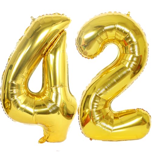 Luftballon 42 Gold, Helium Ballon 42 Goldene 42 Luftballon Geburtstag 42 Jahre, 42 Luftballon Zahl Gold, Riesen Folienballon XXL Ballon Zahlen 42 für Geburtstag Hochzeit Jubiläum Party Deko von Ouceanwin