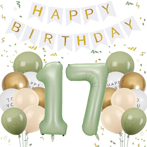Luftballons 17. Geburtstag Deko Mädchen Junge, Salbeigrüne Geburtstagsdeko 17 Jahre, Deko 17. Geburtstag Luftballons Grün Gold Happy Birthday Deko, Olivgrün Ballon 17 Geburtstag Deko Mädchen Junge Luftballons 17. Geburtstag Deko Mädchen Junge, Salbeigrüne Geburtstagsdeko 17 Jahre, Deko 17. Geburtstag Luftballons Grün Gold Happy Birthday Deko, Olivgrün Ballon 17 Geburtstag Deko Mädchen Junge von Ouceanwin