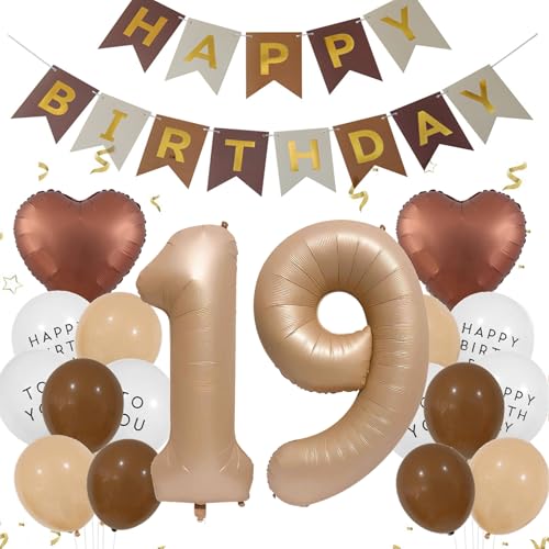 Luftballons 19. Geburtstag Mädchen Junge, Geburtstagsdeko 19 Jahre Braun, Aprikose Helium Ballon 19 Geburtstag Mädchen, Luftballons 19 Beige Braun Kaffee Ballon Happy Birthday Deko 19 Junge von Ouceanwin