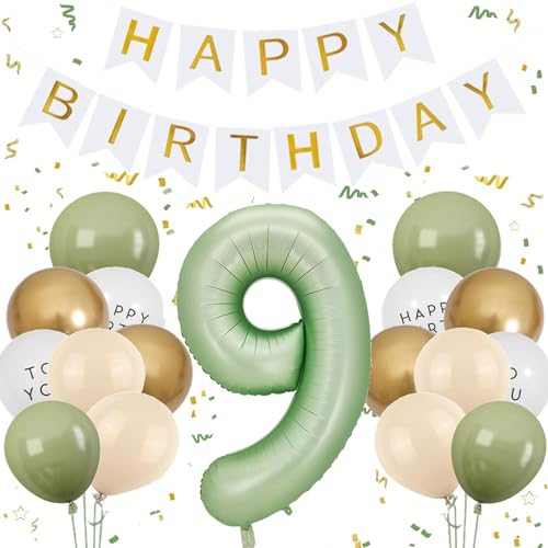 Luftballons 9. Geburtstag Deko Mädchen Junge, Salbeigrüne Geburtstagsdeko 9 Jahre, Deko 9. Geburtstag Luftballons Grün Gold Happy Birthday Deko, Olivgrün Ballon 9 Geburtstags Mädchen Junge Luftballons 9. Geburtstag Deko Mädchen Junge, Salbeigrüne Geburtstagsdeko 9 Jahre, Deko 9. Geburtstag Luftballons Grün Gold Happy Birthday Deko, Olivgrün Ballon 9 Geburtstags Mädchen Junge von Ouceanwin