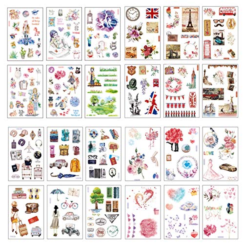 Ouceanwin 24 Blatt Scrapbooking Sticker, Selbstklebend Deko Sticker Vintage Reisen Blumen Pflanze Wald Hochzeit Aufkleber für Fotoalbum Notizbuch Kalender Tagebuch Bullet Journal DIY Dekoration von Ouceanwin