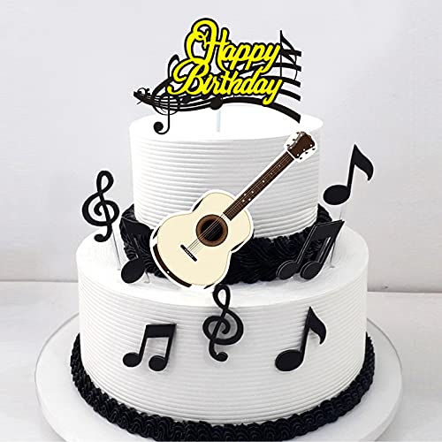 Ouceanwin 40 Stück Musiknoten Cupcake Topper Kuchendeko Happy Birthday Tortendeko Gitarre Cake Torten Muffin Decoration, Picks Geburstagstorte Deko für Musikalisches Thema Party (A) von Ouceanwin
