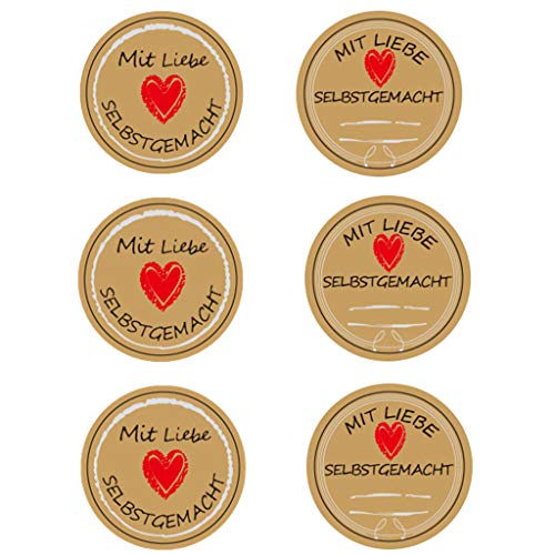 Ouceanwin 480 Stück Kraft Selbstgemacht mit Liebe Geschenkaufkleber Vintage Selbstklebend Abdichtung Aufkleber Handmade Label Papier Rund Geschenksticker für Backen Geschenktüten Hochzeit von Ouceanwin