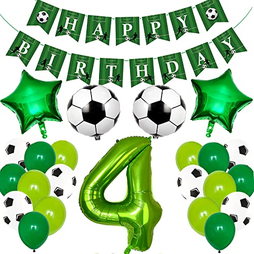 Ouceanwin Fußball 4. Geburtstag Deko Junge, Grün Luftballons Geburtstagsdeko 4 Jahre Jungen, Helium Ballon Fussball Deko mit Happy Birthday Girlande für 4 Jahr Kindergeburtstag Party Deko von Ouceanwin