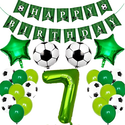Ouceanwin Fußball 7. Geburtstag Deko Junge, Grün Luftballons Geburtstagsdeko 7 Jahre Jungen, Helium Ballon Fussball Deko mit Happy Birthday Girlande für 7 Jahr Kindergeburtstag Party Deko von Ouceanwin