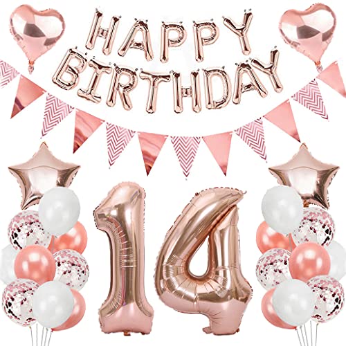 Ouceanwin Geburtstagsdeko 14 Jahre Mädchen, Rosegold Luftballon 14. Geburtstag Deko Set, Folienballon Zahl 14, Helium Ballon Happy Birthday Girlande für 14. Geburtstag Kinder Party Deko Ouceanwin Geburtstagsdeko 14 Jahre Mädchen, Rosegold Luftballon 14. Geburtstag Deko Set, Folienballon Zahl 14, Helium Ballon Happy Birthday Girlande für 14. Geburtstag Kinder Party Deko von Ouceanwin
