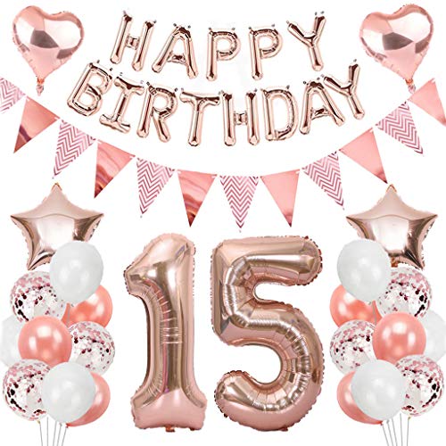Ouceanwin Geburtstagsdeko 15 Jahre Mädchen, Rosegold Luftballon 15. Geburtstag Deko Set, Folienballon Zahl 15, Helium Ballon Happy Birthday Girlande für 15. Geburtstag Kinder Party Deko Ouceanwin Geburtstagsdeko 15 Jahre Mädchen, Rosegold Luftballon 15. Geburtstag Deko Set, Folienballon Zahl 15, Helium Ballon Happy Birthday Girlande für 15. Geburtstag Kinder Party Deko von Ouceanwin