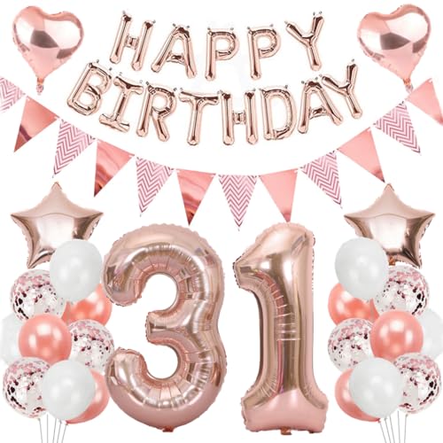 Ouceanwin Geburtstagsdeko 31 Jahre Frau, Rosegold Luftballon 31. Geburtstag Deko Set, Folienballon Zahl 31, Helium Ballon Happy Birthday Girlande für 31. Geburtstag Frauen Party Deko Ouceanwin Geburtstagsdeko 31 Jahre Frau, Rosegold Luftballon 31. Geburtstag Deko Set, Folienballon Zahl 31, Helium Ballon Happy Birthday Girlande für 31. Geburtstag Frauen Party Deko von Ouceanwin