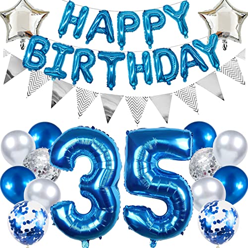 Ouceanwin Geburtstagsdeko 35 Jahre Männer - Blaue Luftballons Happy Birthday Deko Set für 35. Geburtstag Party Dekoration Ouceanwin Geburtstagsdeko 35 Jahre Männer - Blaue Luftballons Happy Birthday Deko Set für 35. Geburtstag Party Dekoration von Ouceanwin