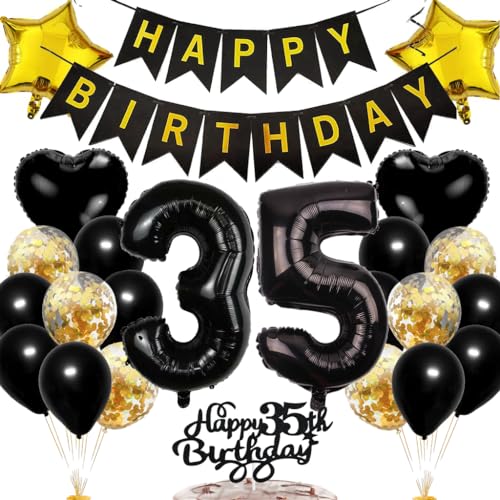 Ouceanwin Geburtstagsdeko 35 Jahre Mann Frau, Luftballon 35. Geburtstag Deko Schwarz Gold Tortendeko 35 Geburtstag Ballon Happy Birthday Deko, Geburtstag 35 Männer Deko 35. Geburtstag Frauen Ouceanwin Geburtstagsdeko 35 Jahre Mann Frau, Luftballon 35. Geburtstag Deko Schwarz Gold Tortendeko 35 Geburtstag Ballon Happy Birthday Deko, Geburtstag 35 Männer Deko 35. Geburtstag Frauen von Ouceanwin