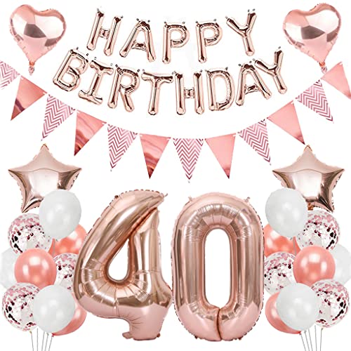 Ouceanwin Geburtstagsdeko 40 Jahre Frau, Rosegold Luftballon 40. Geburtstag Deko Set, Folienballon Zahl 40, Helium Ballon Happy Birthday Girlande für 40. Geburtstag Frauen Party Deko von Ouceanwin