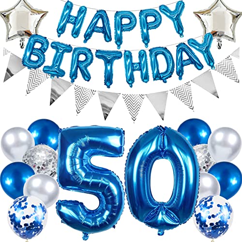 Ouceanwin Geburtstagsdeko 50 Jahre Männer, Blau Ballon 50. Geburtstag Mann, Luftballon Happy Birthday Deko Geburtstag 50 Jahre Mann Deko 50. Geburtstag Party Dekoration set von Ouceanwin