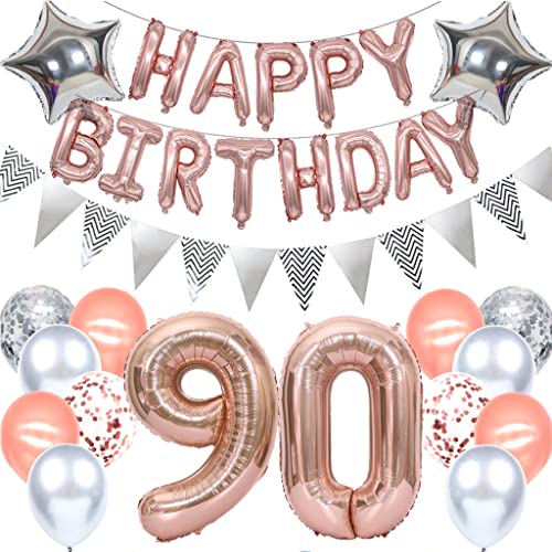 Ouceanwin Geburtstagsdeko 90 Jahre Frau, Rosegold Luftballon 90. Geburtstag Deko Set, Riesen Folienballon Zahl 90, Ballons Happy Birthday Banner für 90. Geburtstag Frauen Party Deko von Ouceanwin