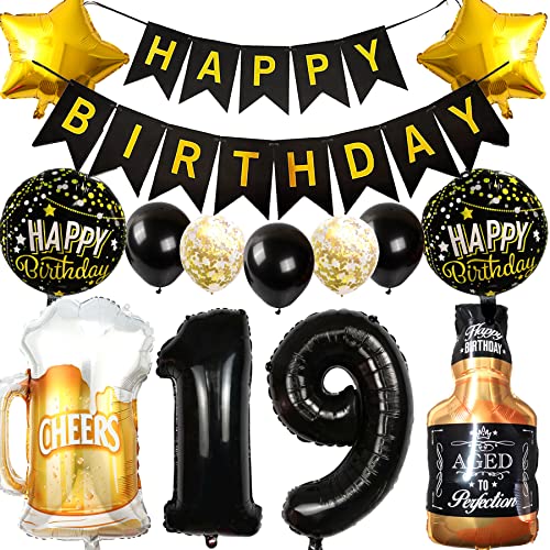 Ouceanwin Luftballon 19. Geburtstag Deko Jungen Mädchen, Ballons Geburtstagsdeko 19 Jahre Kinder, Folienballon Weinflasche Bier Deko Helium Ballon Whisky für 19 Jahr Geburtstag Party Deko von Ouceanwin