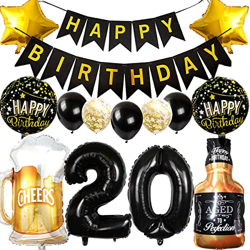 Ouceanwin Luftballon 20. Geburtstag Deko Männer Frauen, Ballons Geburtstagsdeko 20 Jahre Mann Frau, Folienballon Weinflasche Bier Deko Helium Ballon Whisky für 20 Jahr Geburtstag Party Deko von Ouceanwin