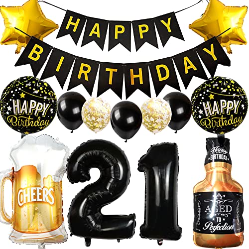 Ouceanwin Luftballon 21. Geburtstag Deko Männer Frauen, Ballons Geburtstagsdeko 21 Jahre Mann Frau, Folienballon Weinflasche Bier Deko Helium Ballon Whisky für 21 Jahr Geburtstag Party Deko von Ouceanwin