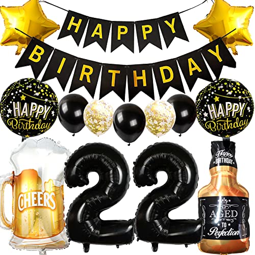 Ouceanwin Luftballon 22. Geburtstag Deko Männer Frauen, Ballons Geburtstagsdeko 22 Jahre Mann Frau, Folienballon Weinflasche Bier Deko Helium Ballon Whisky für 22 Jahr Geburtstag Party Deko von Ouceanwin