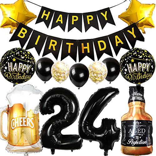 Ouceanwin Luftballon 24. Geburtstag Deko Männer Frauen, Ballons Geburtstagsdeko 24 Jahre Mann Frau, Folienballon Weinflasche Bier Deko Helium Ballon Whisky für 24 Jahr Geburtstag Party Deko von Ouceanwin