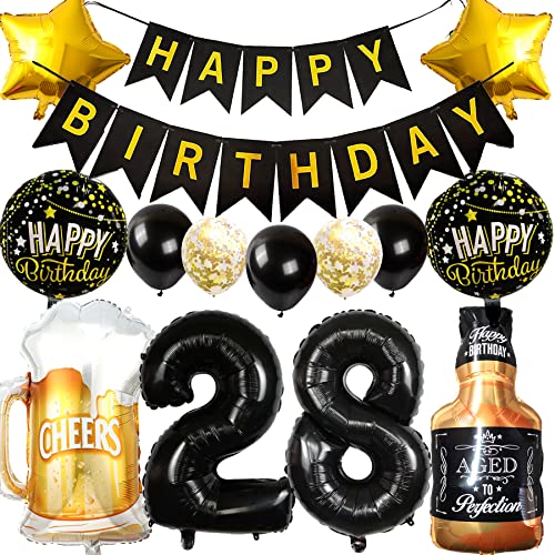 Ouceanwin Luftballon 28. Geburtstag Deko Männer Frauen, Ballons Geburtstagsdeko 28 Jahre Mann Frau, Folienballon Weinflasche Bier Deko Helium Ballon Whisky für 28 Jahr Geburtstag Party Deko von Ouceanwin