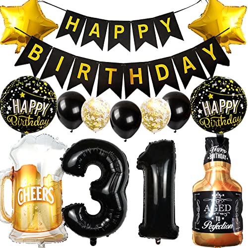 Ouceanwin Luftballon 31. Geburtstag Deko Männer Frauen, Ballons Geburtstagsdeko 31 Jahre Mann Frau, Folienballon Weinflasche Bier Deko Helium Ballon Whisky für 31 Jahr Geburtstag Party Deko von Ouceanwin