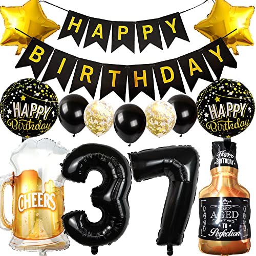 Ouceanwin Luftballon 37. Geburtstag Deko Männer Frauen, Ballons Geburtstagsdeko 37 Jahre Mann Frau, Folienballon Weinflasche Bier Deko Helium Ballon Whisky für 37 Jahr Geburtstag Party Deko von Ouceanwin