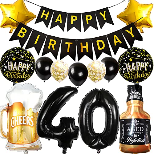 Ouceanwin Luftballon 40. Geburtstag Deko Männer Frauen, Ballons Geburtstagsdeko 40 Jahre Mann Frau, Folienballon Weinflasche Bier Deko Helium Ballon Whisky für 40 Jahr Geburtstag Party Deko von Ouceanwin